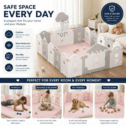 CARLA HOME Baby Play Mat 200x300cm, Thick Foam Crawling Mat, Infants, Pink