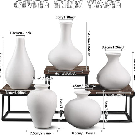 Ceramic Set of 5 White Vases for Home D�cor