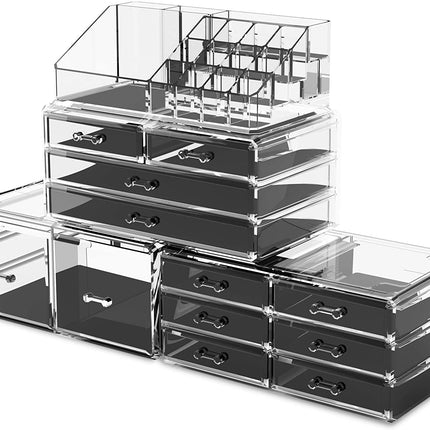 Makeup Cosmetic Organizer Storage with 12 Drawers Display Boxes (Clear)
