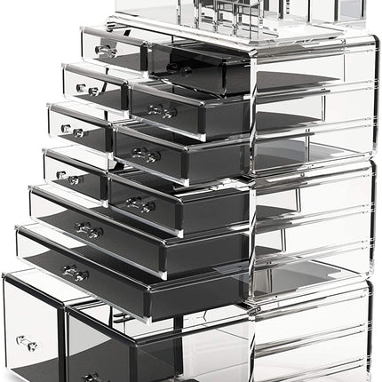 Makeup Cosmetic Organizer Storage with 12 Drawers Display Boxes (Clear)