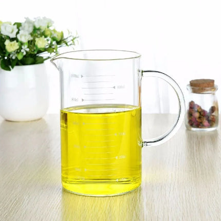 Large 1000ml Clear Borosilicate Glass Measuring Cup with Direct Fire Heat Resistance