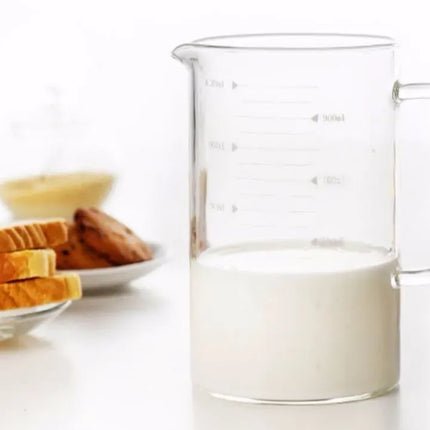 Large 1000ml Clear Borosilicate Glass Measuring Cup with Direct Fire Heat Resistance