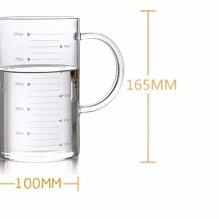 Large 1000ml Clear Borosilicate Glass Measuring Cup with Direct Fire Heat Resistance