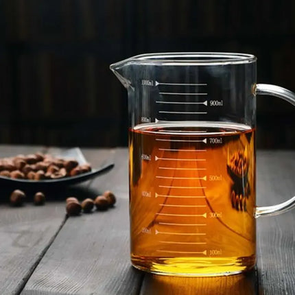 Large 1000ml Clear Borosilicate Glass Measuring Cup with Direct Fire Heat Resistance