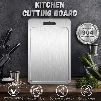 Double-Sided Titanium Cutting Board in Silver, 46x30cm, Durable and Heat Resistant
