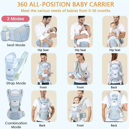 Blue 6 in 1 Adjustable Baby Carrier with Hip Seat in Light Green for Newborns and Toddlers (3-36 Months)