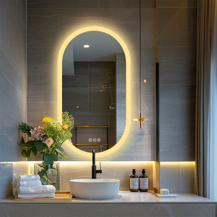 800x500mm LED Bathroom Mirror Oval Anti-Fog Dimmable Wall Mount