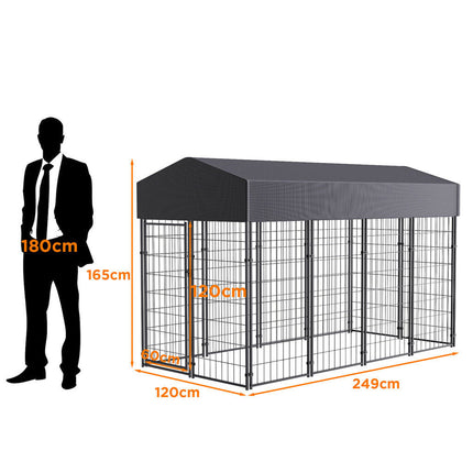 Large Outdoor Dog Kennel 250x120x165cm Pet Cage with Roof