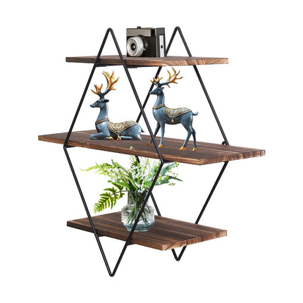 3-Tier Rustic Floating Wall Shelves Wood Display Books