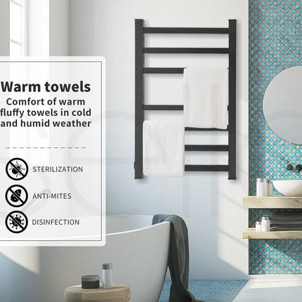 Aluminium Heated Towel Rail 7-Bar Electric Warmer Black