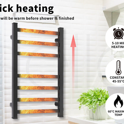 Aluminium Heated Towel Rail 7-Bar Electric Warmer Black
