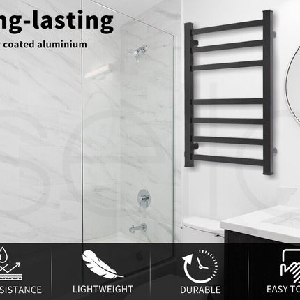 Aluminium Heated Towel Rail 7-Bar Electric Warmer Black
