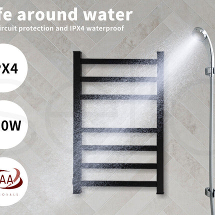 Aluminium Heated Towel Rail 7-Bar Electric Warmer Black