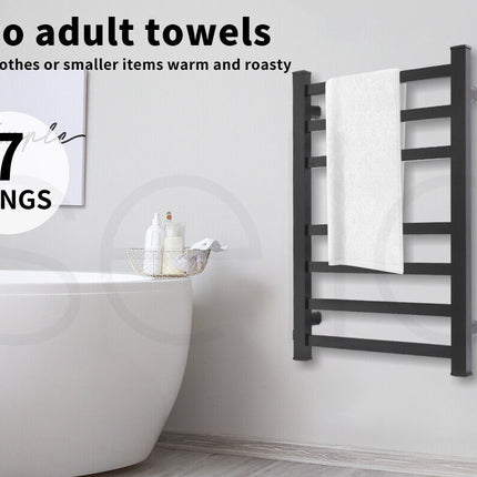 Aluminium Heated Towel Rail 7-Bar Electric Warmer Black