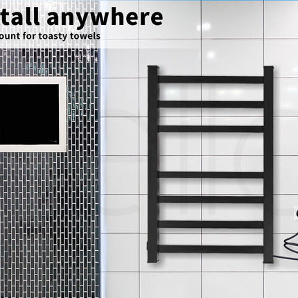 Aluminium Heated Towel Rail 7-Bar Electric Warmer Black