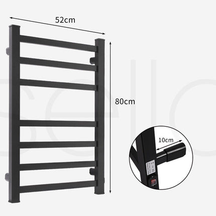 Aluminium Heated Towel Rail 7-Bar Electric Warmer Black