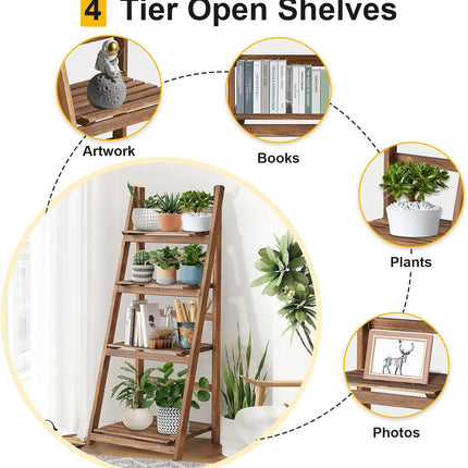 Rustic Wood 4 Tier Plant Stand Bookshelf 38CM Corner Shelf