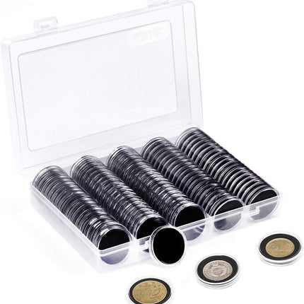 100PCS Clear Plastic Coin Holder Storage Box 20-30mm