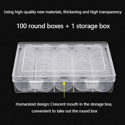 100PCS Clear Plastic Coin Holder Storage Box 20-30mm