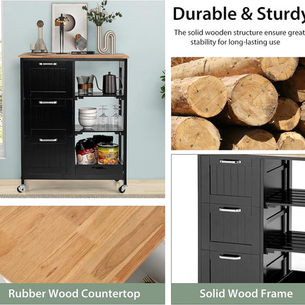 Kitchen Island Cart with Storage, Drawers, Shelves
