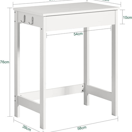 Small White Desk with Drawer Hooks