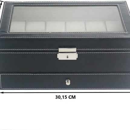 12 Slot PU Leather Lockable Watch and Jewelry Storage Boxes (Black)