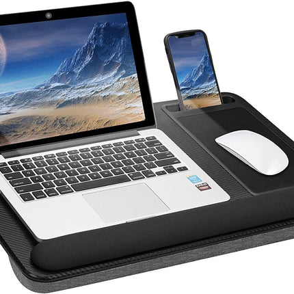 Portable Laptop Desk with Device Ledge, Mouse Pad and Phone Holder for Home Office (Black, 43cm)
