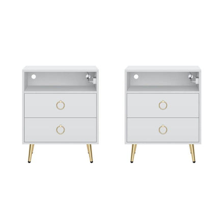 Amelia Modern LED Bedside table with USB and power socket white x 2