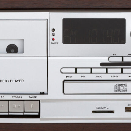 Audio Home Entertainment System (Brown) Turntable, CDs, Vinyl, Wireless Streaming & More