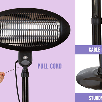 2000W 2.1m Free Standing Adjustable Portable Outdoor Electric Patio Heater Black