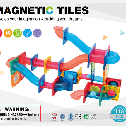 118 Pcs non-toxic STEM Educational, Durable Magnetic Tiles/Puzzle with Storage Bag
