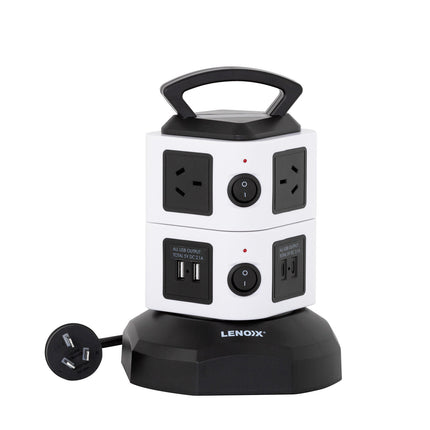 Tower Power Board with 6 Outlets + 2X USB A & 2X USB C