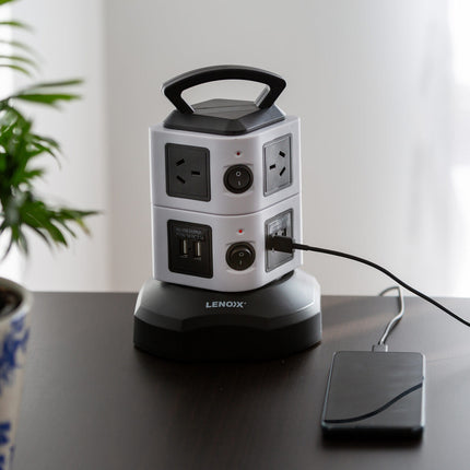 Tower Power Board with 6 Outlets + 2X USB A & 2X USB C