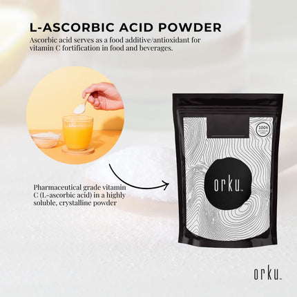 Orku 50g Vitamin C Powder Pure L-Ascorbic Acid - USP Grade Non-GMO