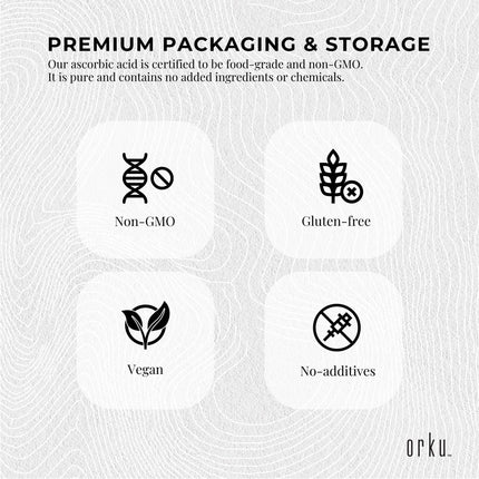 Orku 5Kg Vitamin C Powder Pure L-Ascorbic Acid - USP Grade Non-GMO