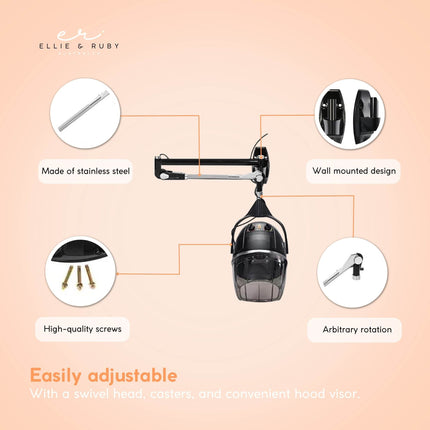 Ellie & Ruby Hanging Hooded Hair Dryer Wall Mounted Bonnet Hood Salon Hairdryer