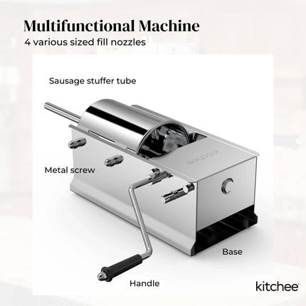 Kitchee 7L Manual Horizontal Sausage Filler - Stainless Stuffer Meat Press Machine