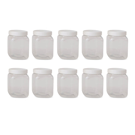 10x 250g Plastic Honey Jars + Lids - Square Clear Food Grade Packaging Containers