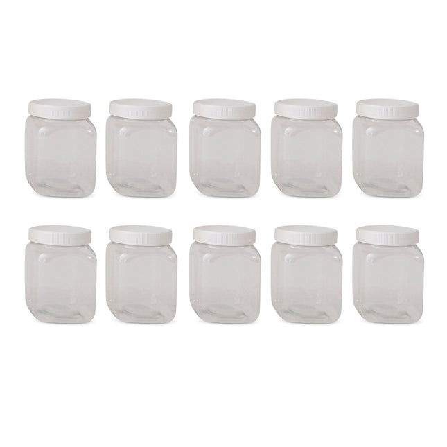 10x 250g Plastic Honey Jars + Lids - Square Clear Food Grade Packaging Containers