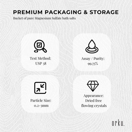 Orku 5kg Epsom Salt Tub- USP Grade Magnesium Sulfate Body Bath Salts