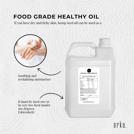 Orku 5L Organic Hemp Seed Oil - Cold Pressed Food Grade Oils