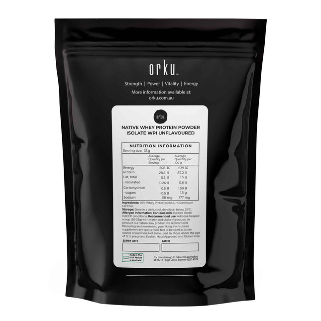 Orku 400g Native Whey Protein Isolate Powder - Unflavoured WPI