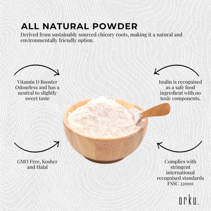 Orku 800g Chicory Root Inulin Powder Tub - Unflavoured Natural Prebiotic Fibre
