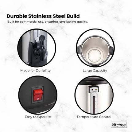 Kitchee 20L Electric Water Boiler - Stainless Steel Commercial Hot Liquid Urn