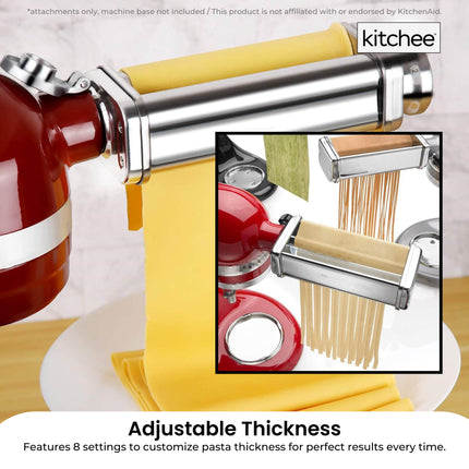 Kitchee Pasta Noodle Maker Roller Cutter Attachments - Compatible with KitchenAid Mixer
