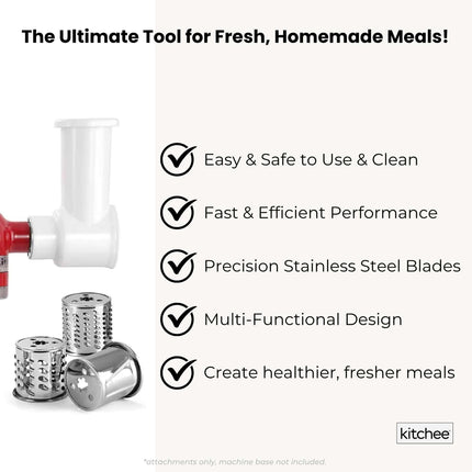 Kitchee Slicer Shredder Grater 3 Attachments - Compatible with KitchenAid Mixer