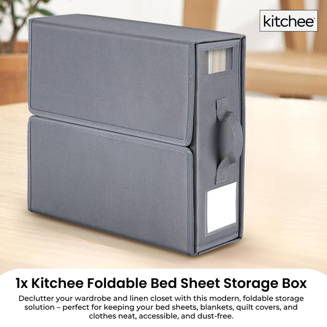 1x Kitchee Foldable Bed Sheet Storage Box - Linen and Closet Organiser Grey