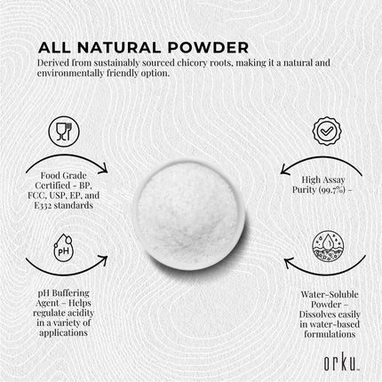 Orku 1.3Kg Potassium Citrate Food Grade Tub - Granular BP USP FCC E332 Additive