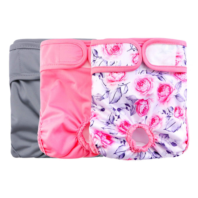Rooster Farms Female Dog Diapers Medium 3Pk - Washable Reusable Nappy Hook/Loop