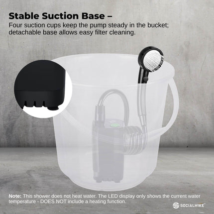 Social Hike Portable Camping Shower Kit - 6000MAh Outdoor Rechargeable Pump LED
